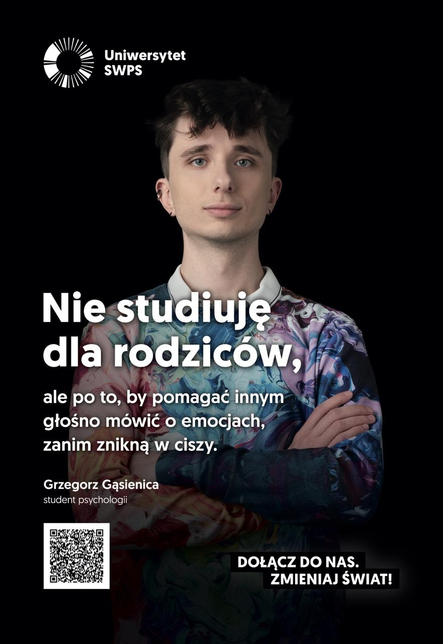 Reklama z Grzegorzem Gąsienicą, studentem psychologii na Uniwersytecie SWPS