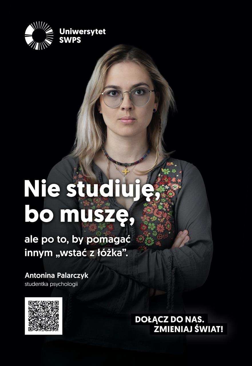 Reklama z Antoniną Palarczyk, studentką psychologii na Uniwersytecie SWPS