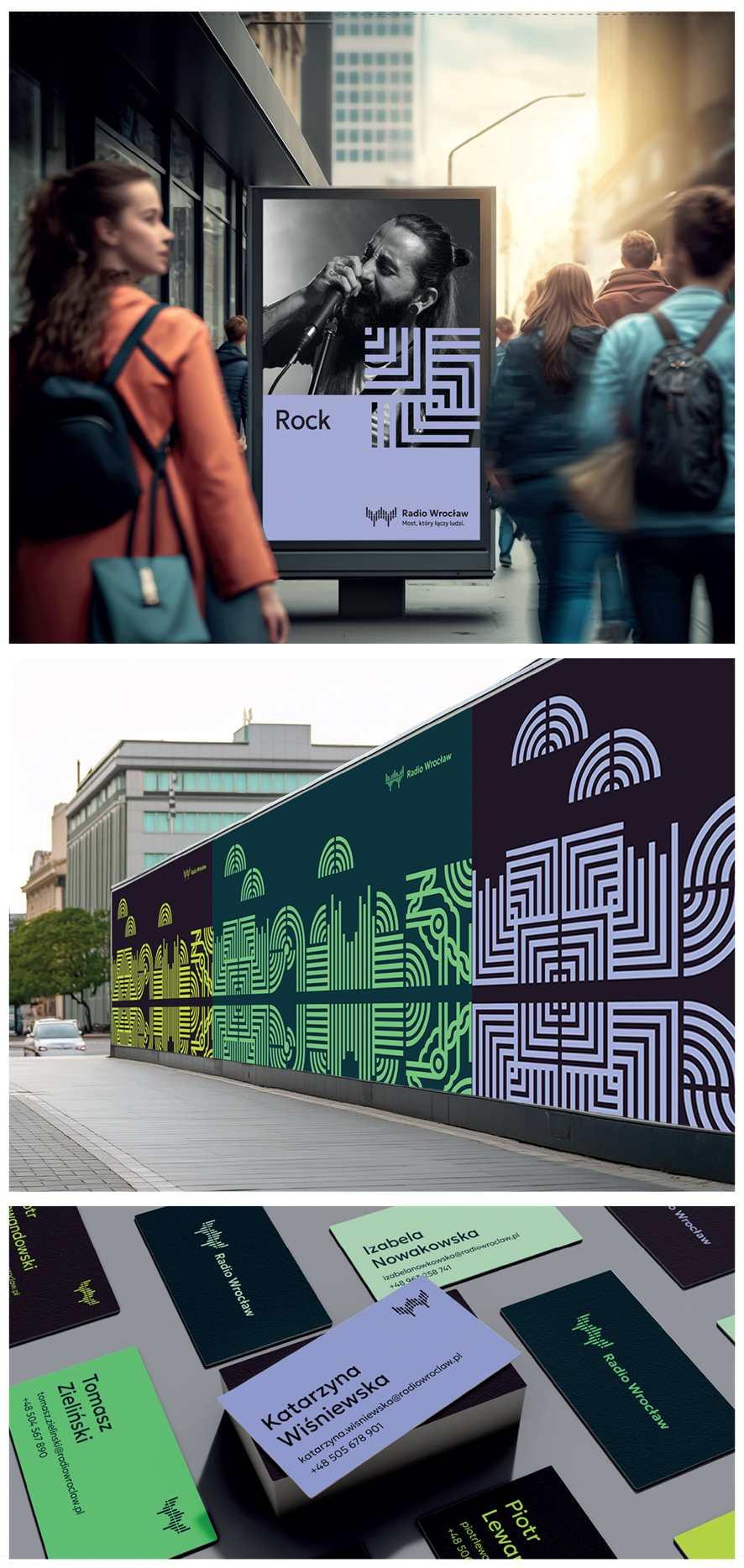 Identyfikacja wizualna Radia Wrocław. Reklamy w przestrzeni miejskiej i wizytówki